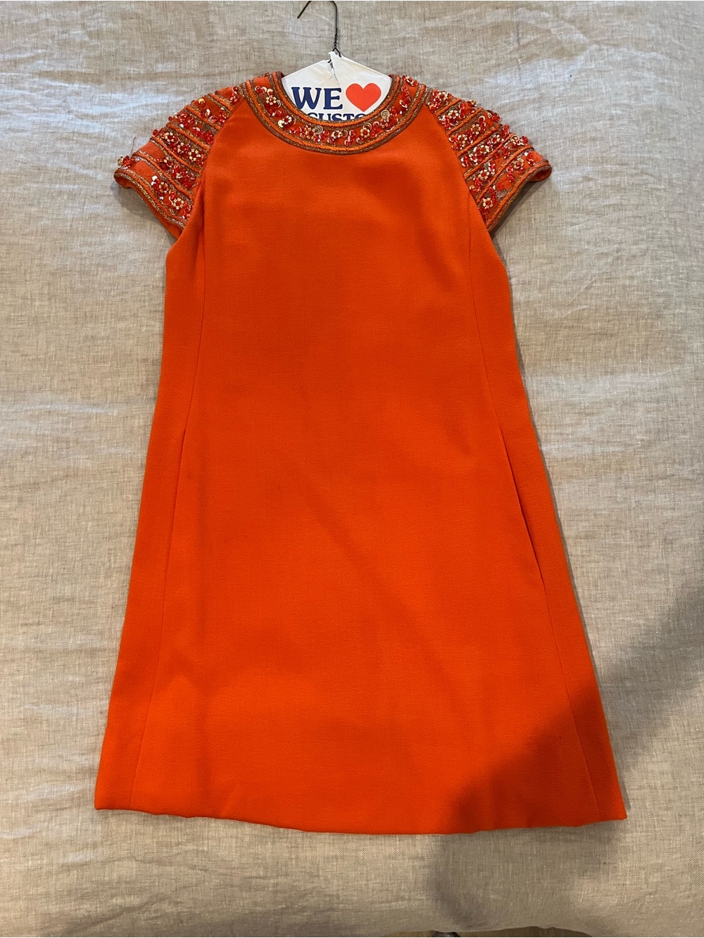 Vintage Malcolm Starr Orange Beaded Mod Cocktail Dress Small “Palme Royale”
